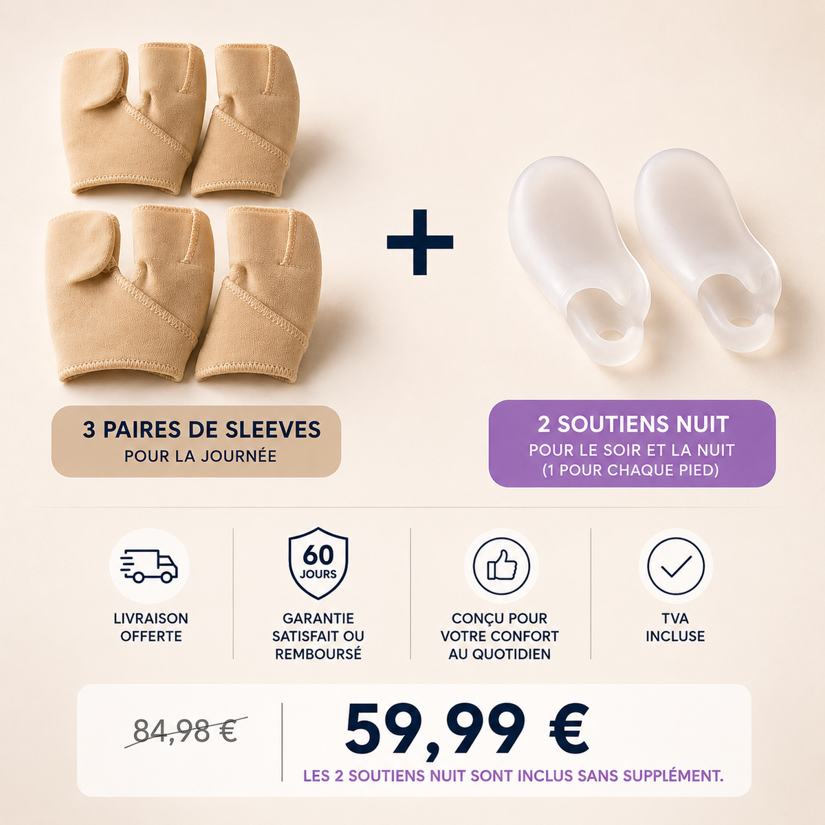 ZehenFit™ Formule Complète — 3 paires + 2 Soutiens Nuit